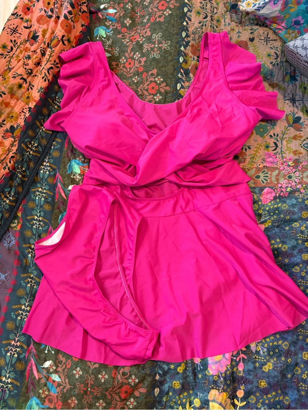 Girls' Bright Pink Ruffle One-Piece Swimsuit with Skirt